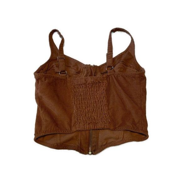 Guess Womens Solid Brown Corduroy Tank Corset Bustier Crop Top Xs - Picture 2 of 4